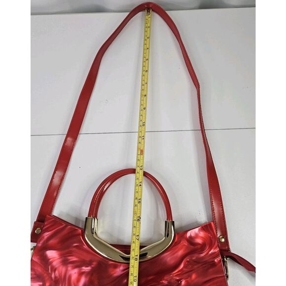Retro Inspired Glossy Statement Handbag Red Gold Accents Acrylic Shoulder Purse - Picture 14 of 14
